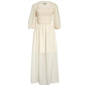 All Saints Livi Tex Maxi Dress Off Ivory Puff Sleeve Smocked Cottagecore Sz 2